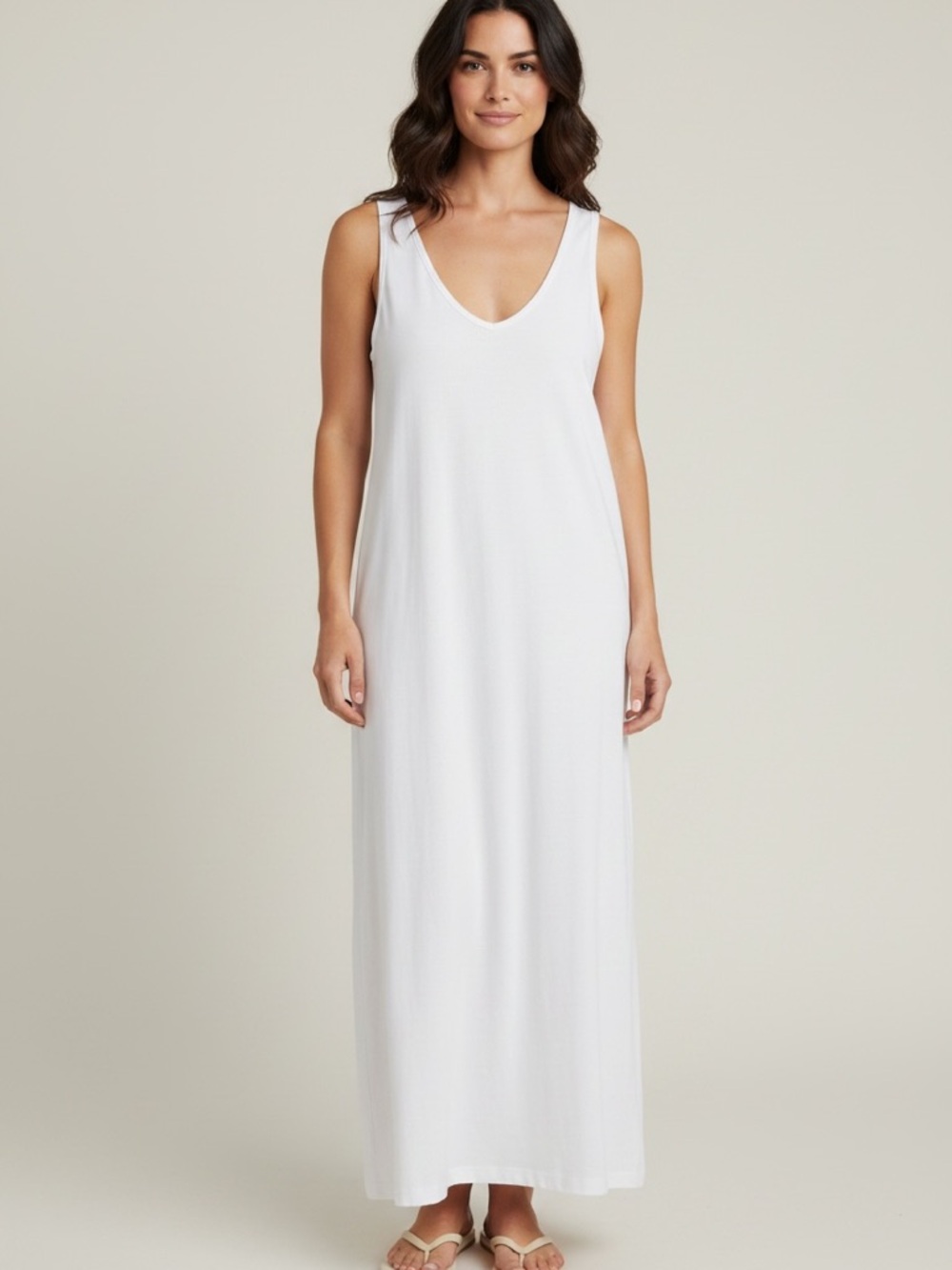 Donna Karan intimates white 100% cotton sleeveless maxi lounge dress M